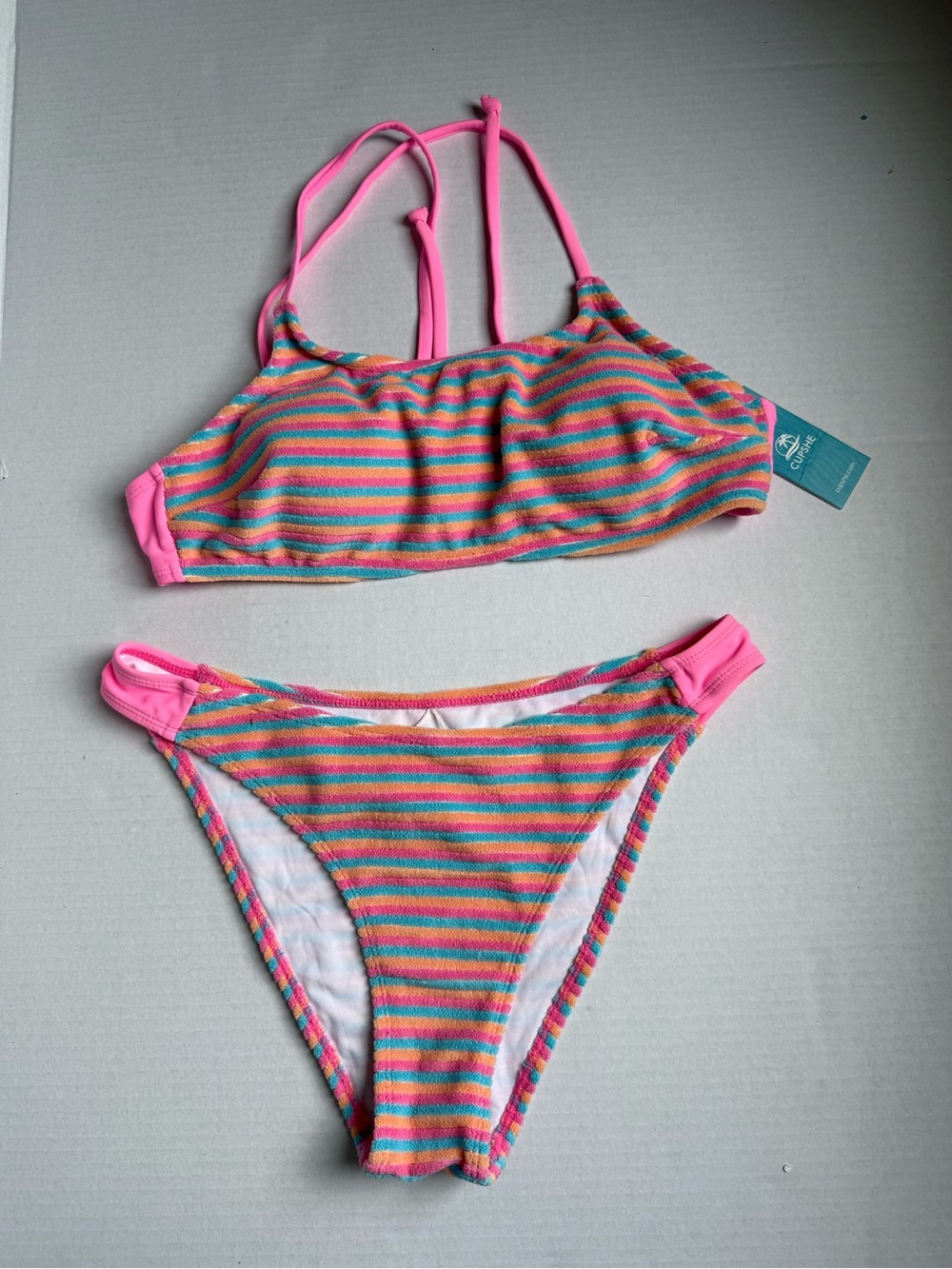 CUPSHE NWT Pink Multicolor Stripe Two-Piece Swim Set Size Medium